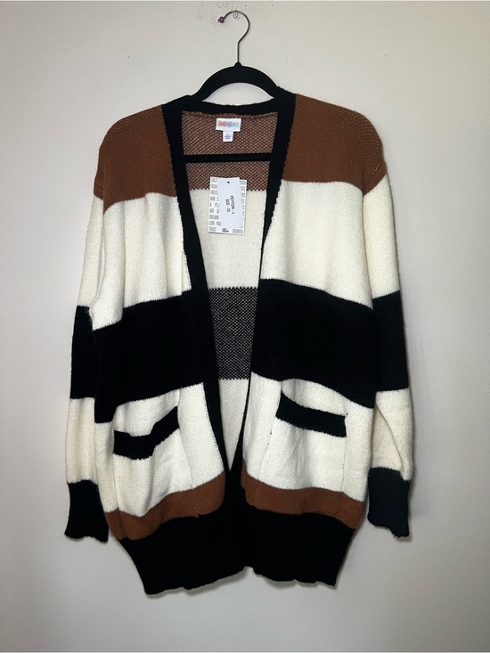 LuLaRoe Sweaters - LuLaRoe Peyton Open-Front Striped Cardigan in Black, White & Brown